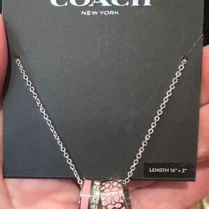 Coach Pink and Silver Crystal Charm Necklace